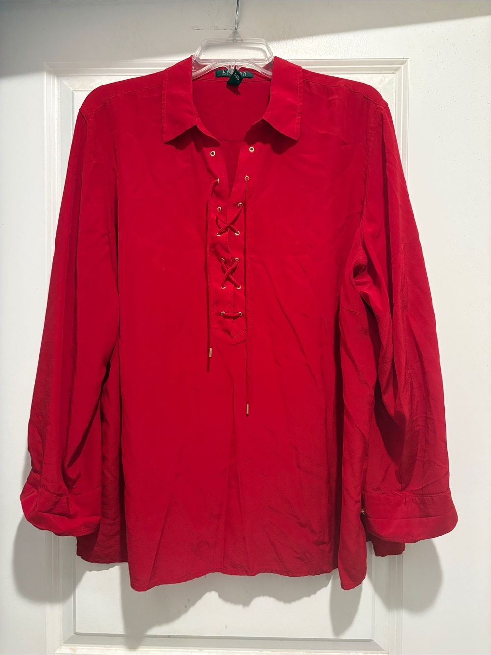 Lauren Ralph Lauren Red Lace-Up Blouse